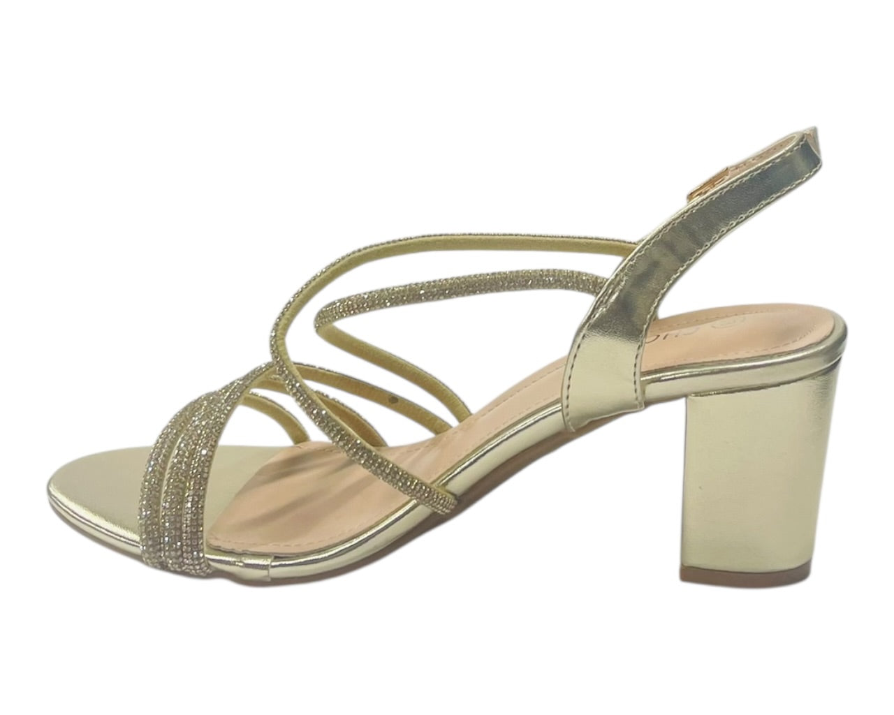 Diamante Glitter Ankle Strap Block Heel Shoes