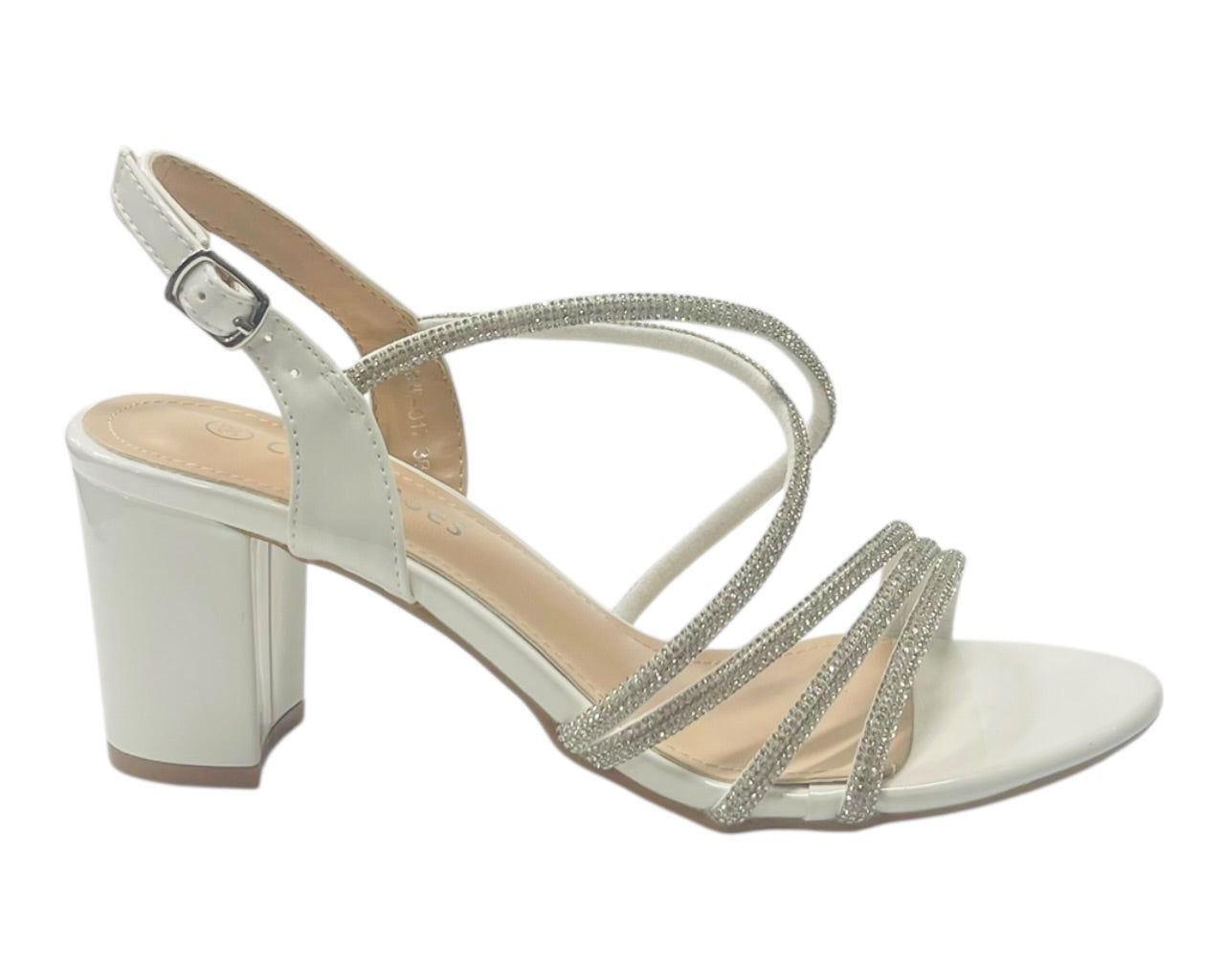Diamante Glitter Ankle Strap Block Heel Shoes