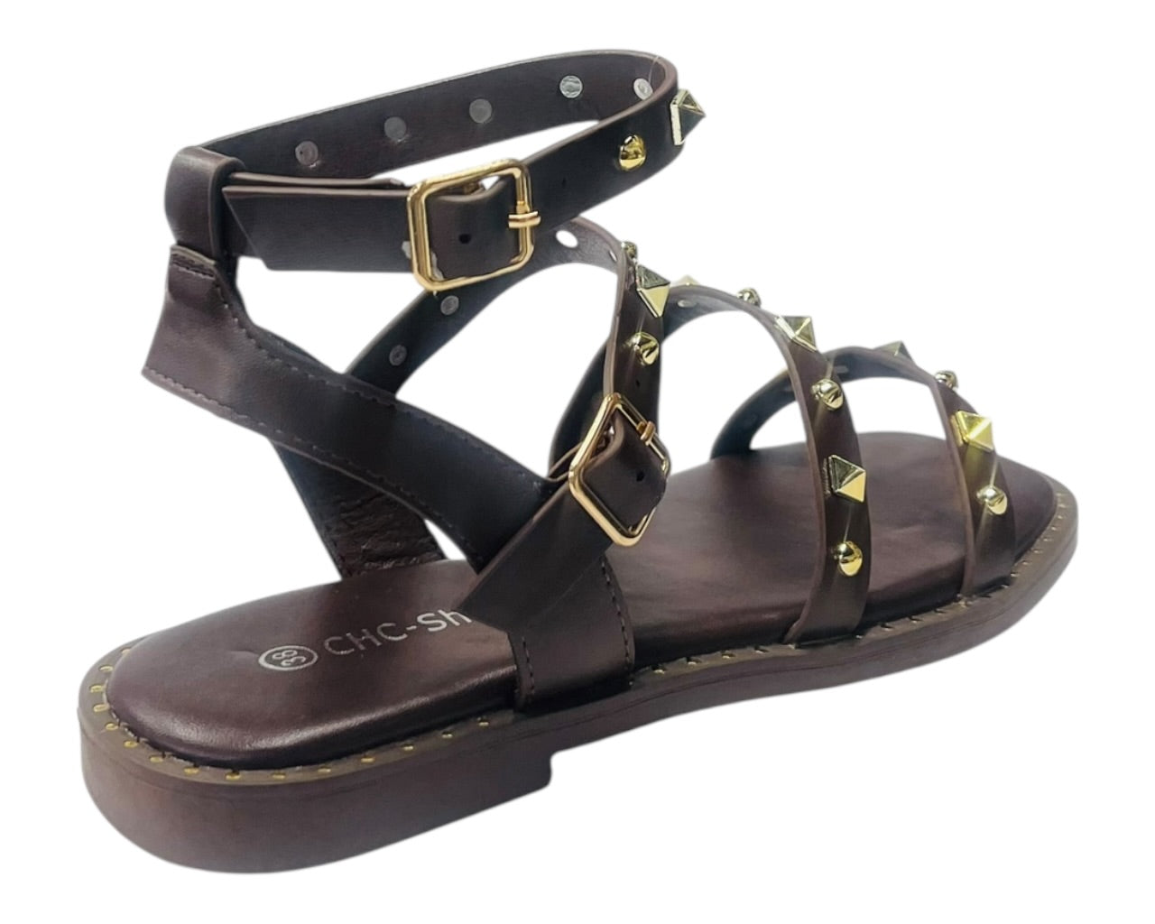 Double Ankle Strap Stud Gladiator Flat Sandals