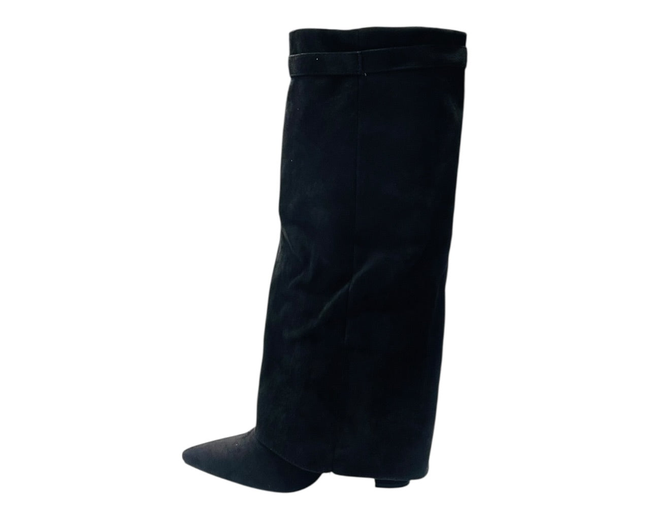 Knee High Faux Suede Fold Over Block Heel Boots