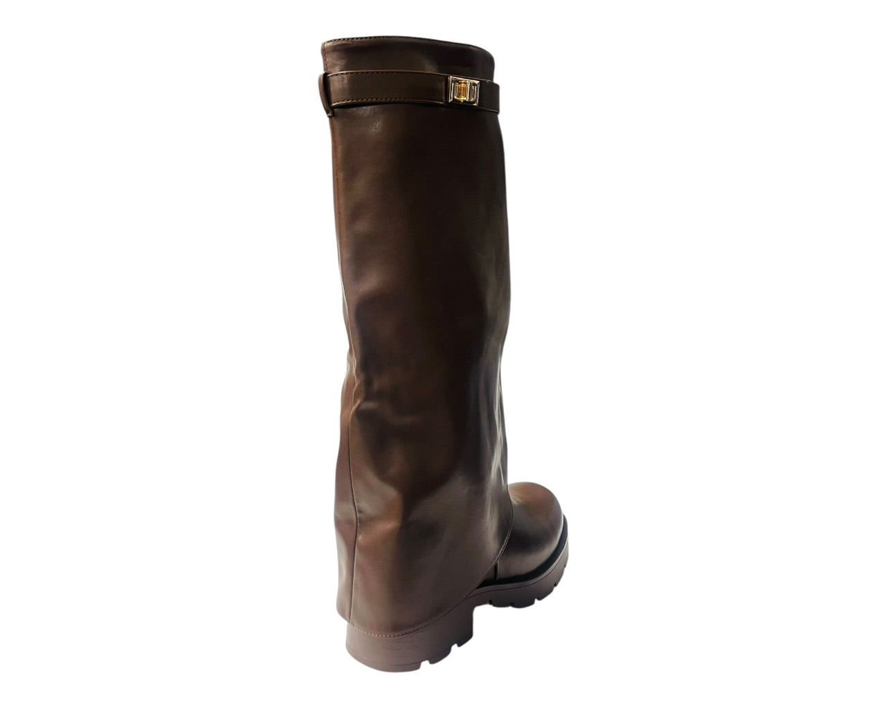 Knee High Faux Leather Fold Over Chunky Sole Boots
