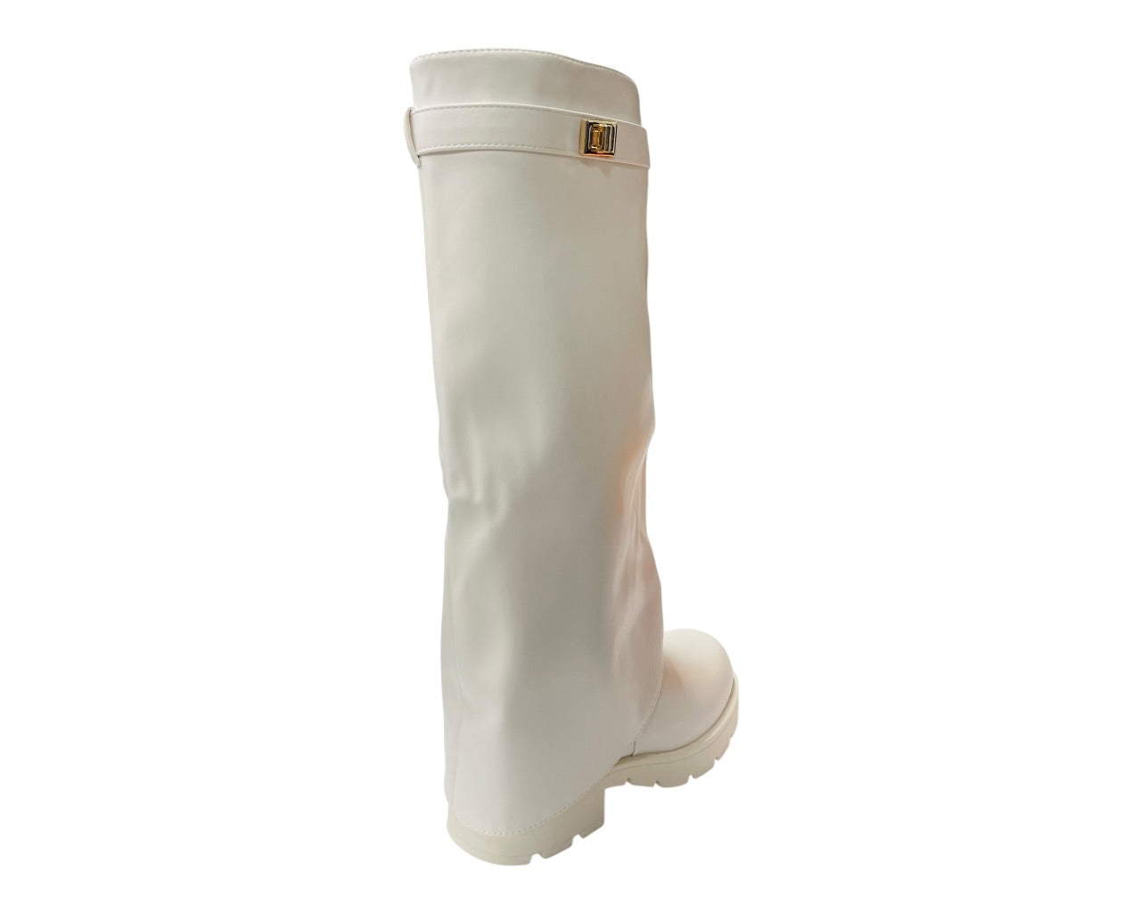 Knee High Faux Leather Fold Over Chunky Sole Boots