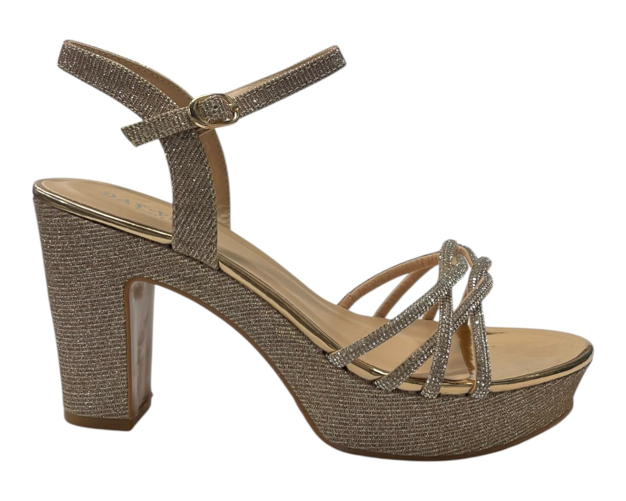 Block Heel Platform Diamante Glitter Shoes