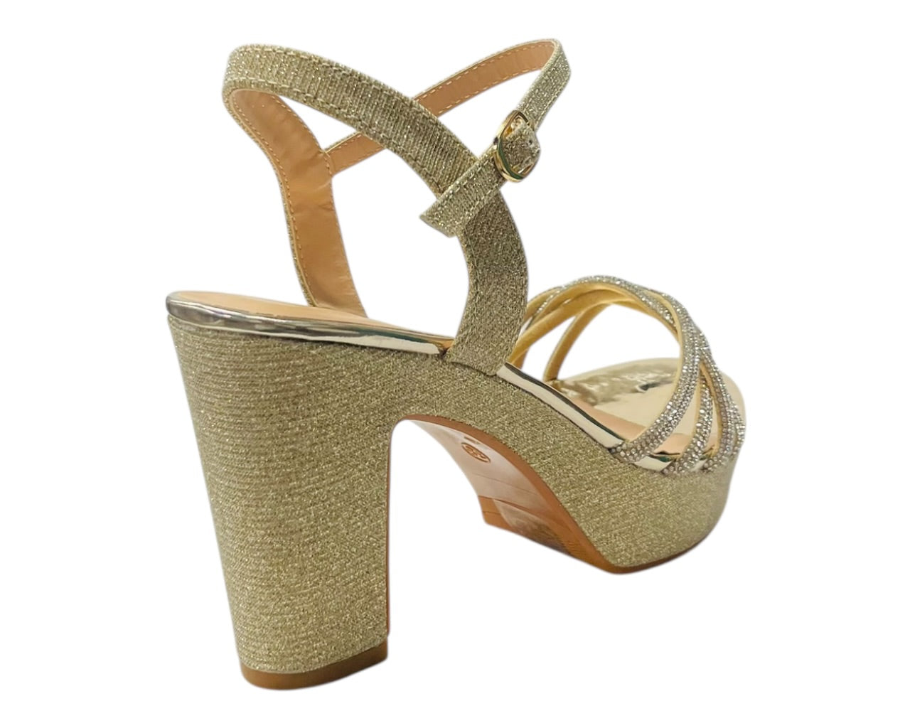 Block Heel Platform Diamante Glitter Shoes