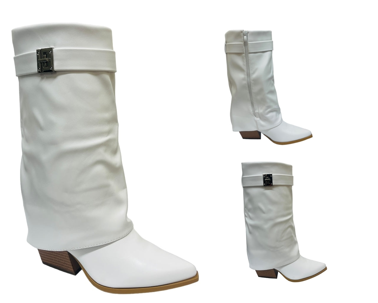 Faux Leather Fold Over Mid Calf Boots