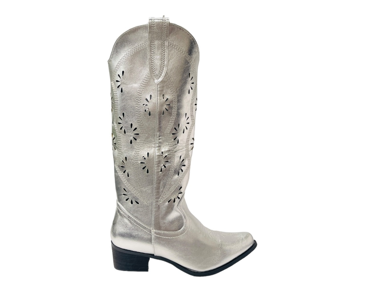 Embroidered Laser Cut Cowboy Calf Length Boots