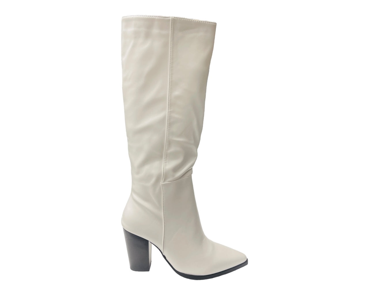 Block Heel Knee High Faux Leather Boots