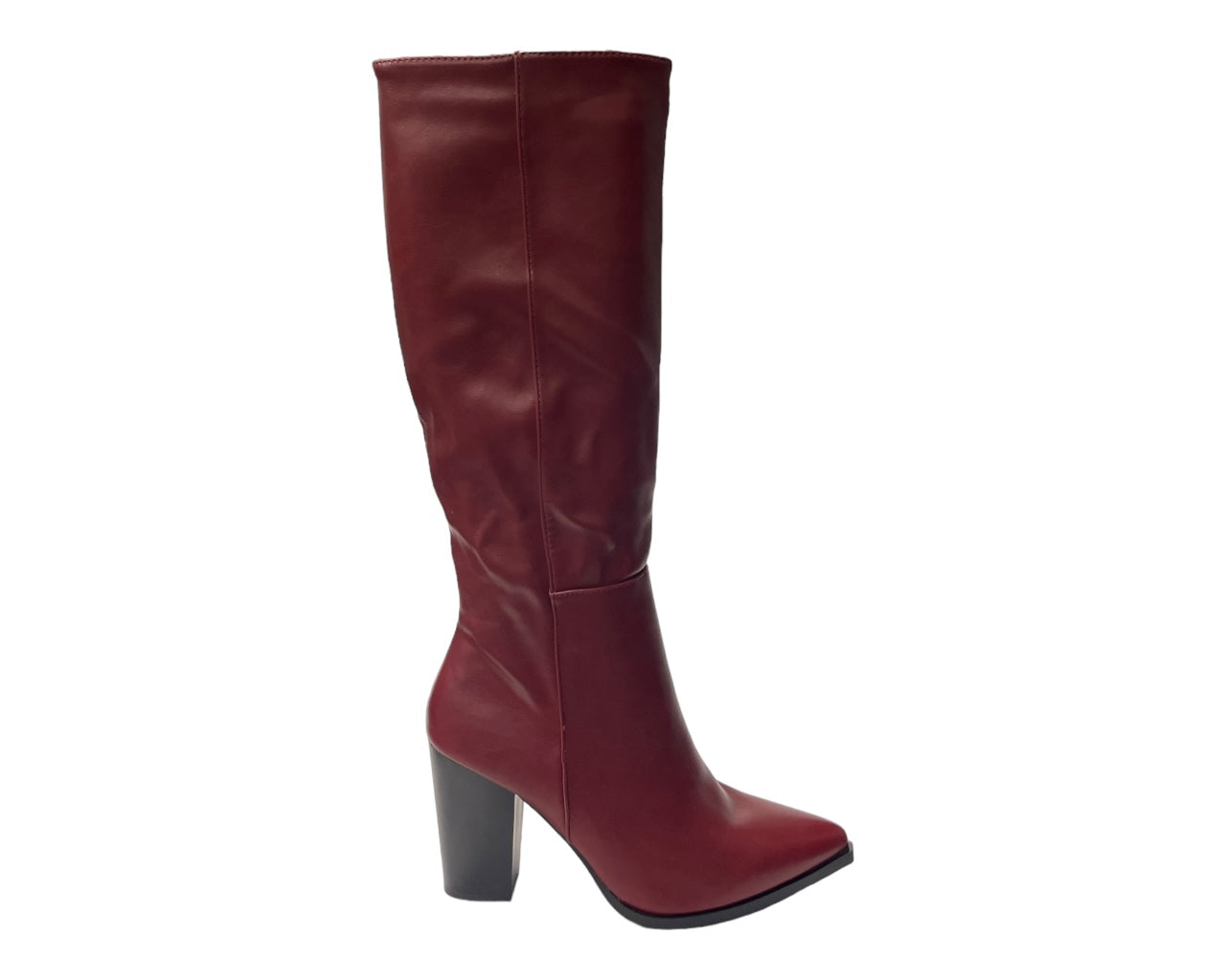 Block Heel Knee High Faux Leather Boots
