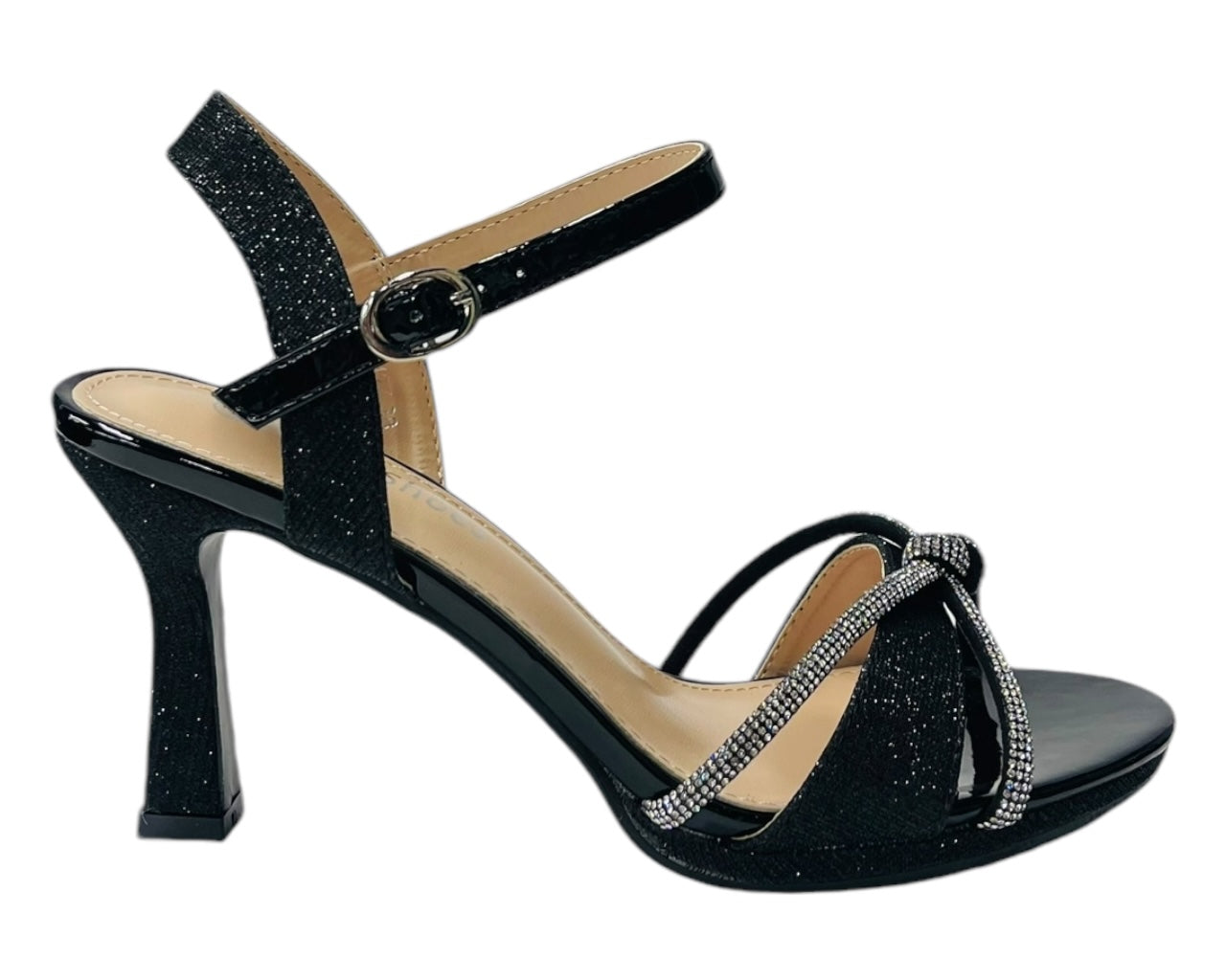 Rhinestone Glitter Ankle Strap Spool Heel Shoes
