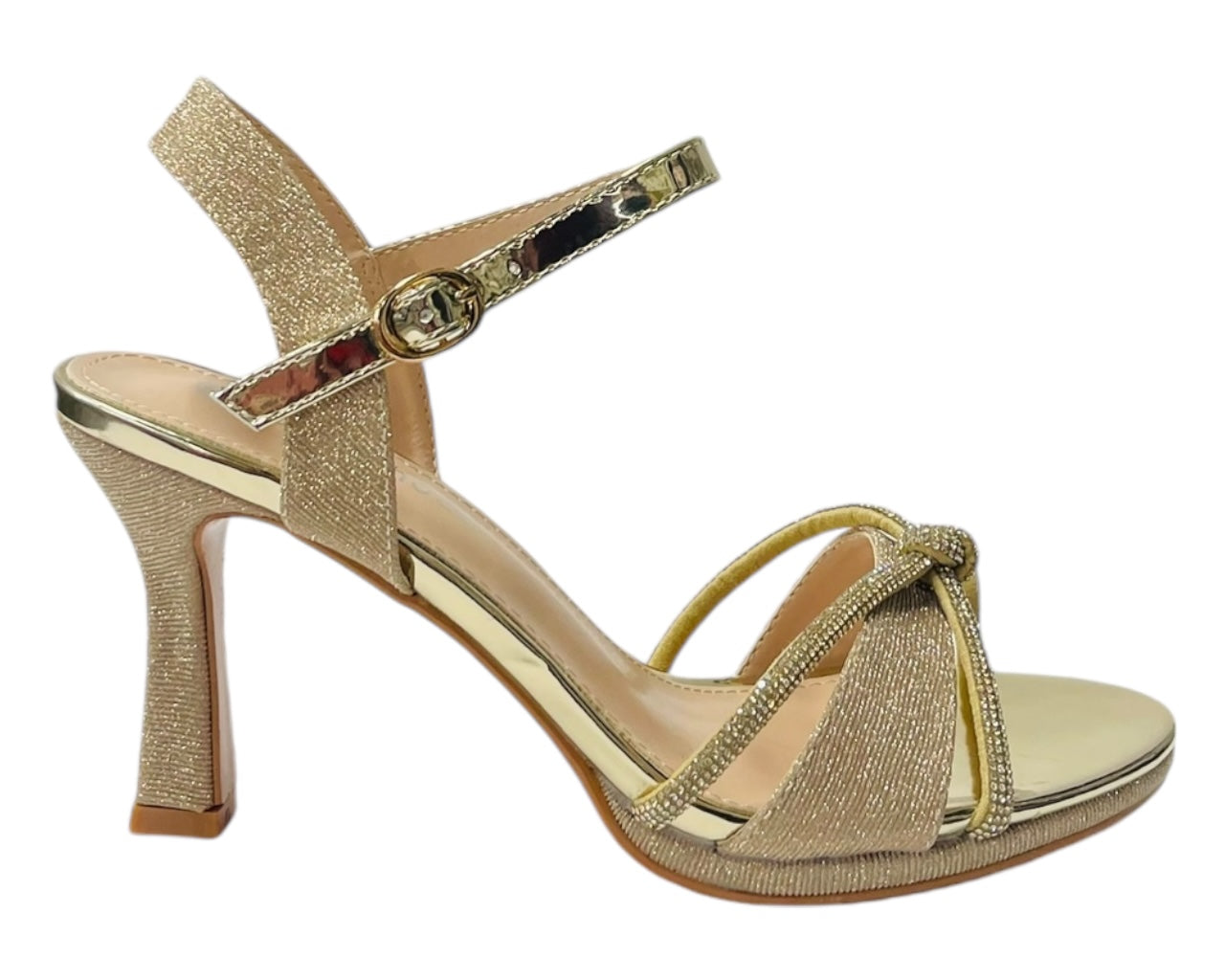 Rhinestone Glitter Ankle Strap Spool Heel Shoes