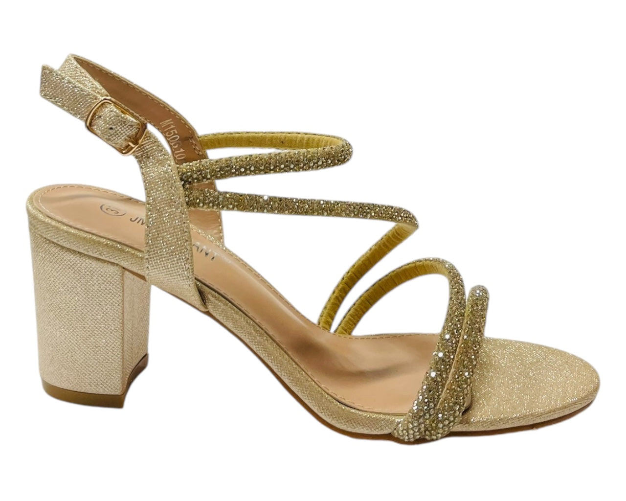 Ankle Strap Rhinestone Glitter Block Heel Shoes