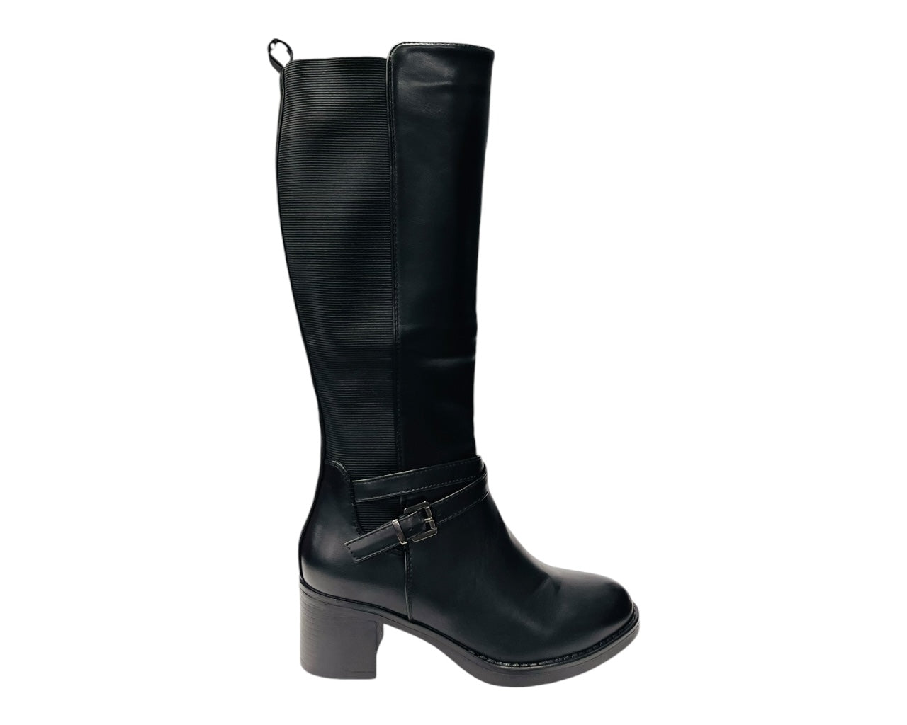 Full Zip Elastic Panel Knee High Boots