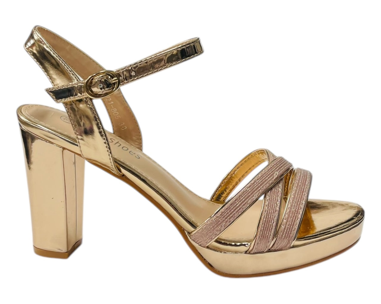 Block Heel Platform Glitter Ankle Strap Shoes