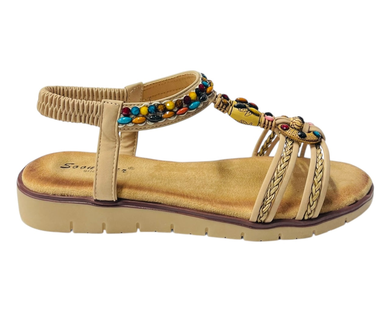 Elastic Ankle Strap Beaded Sandals