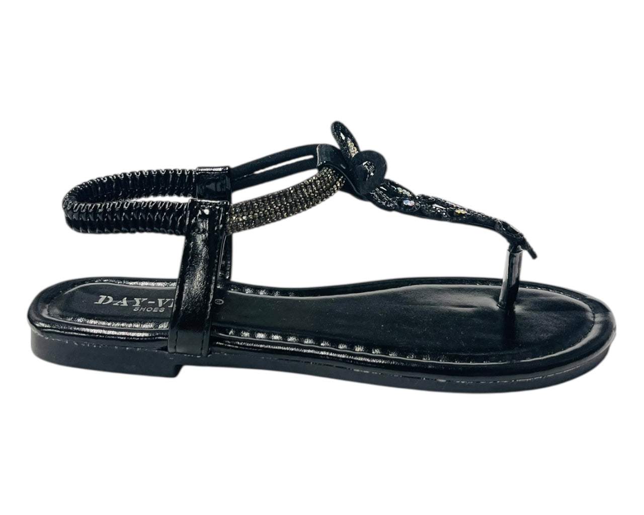 Rhinestone Elastic Ankle Strap Thong Sandals