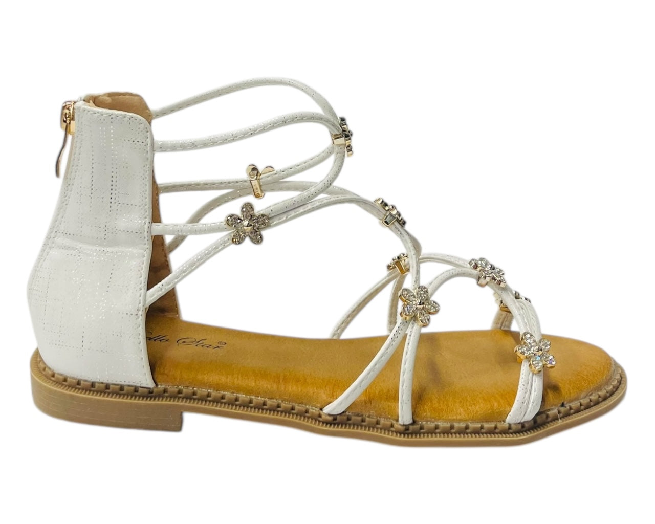 Strass Flowers Flat Zip Sandals