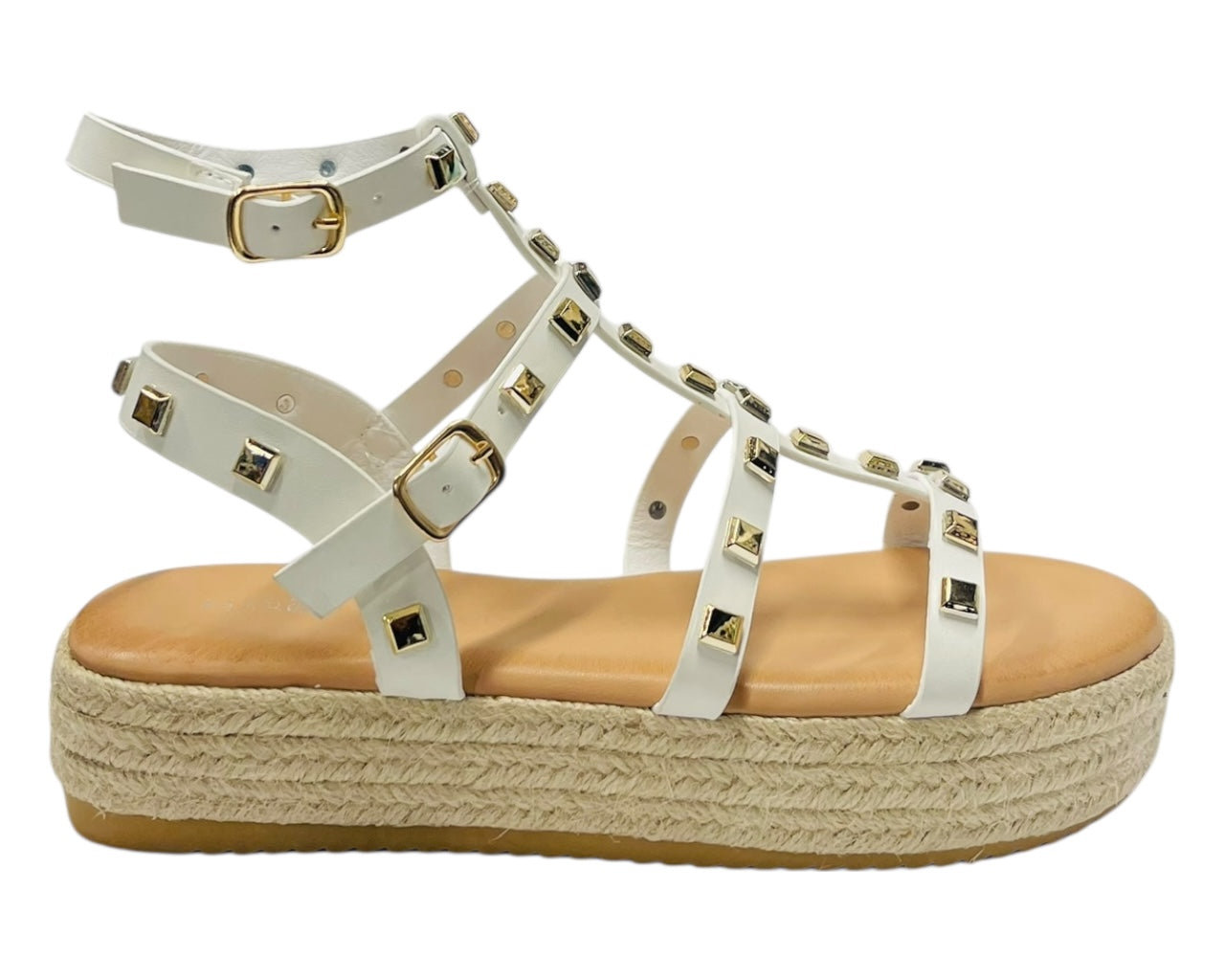Stud Gladiator Espadrille Platform Sandals