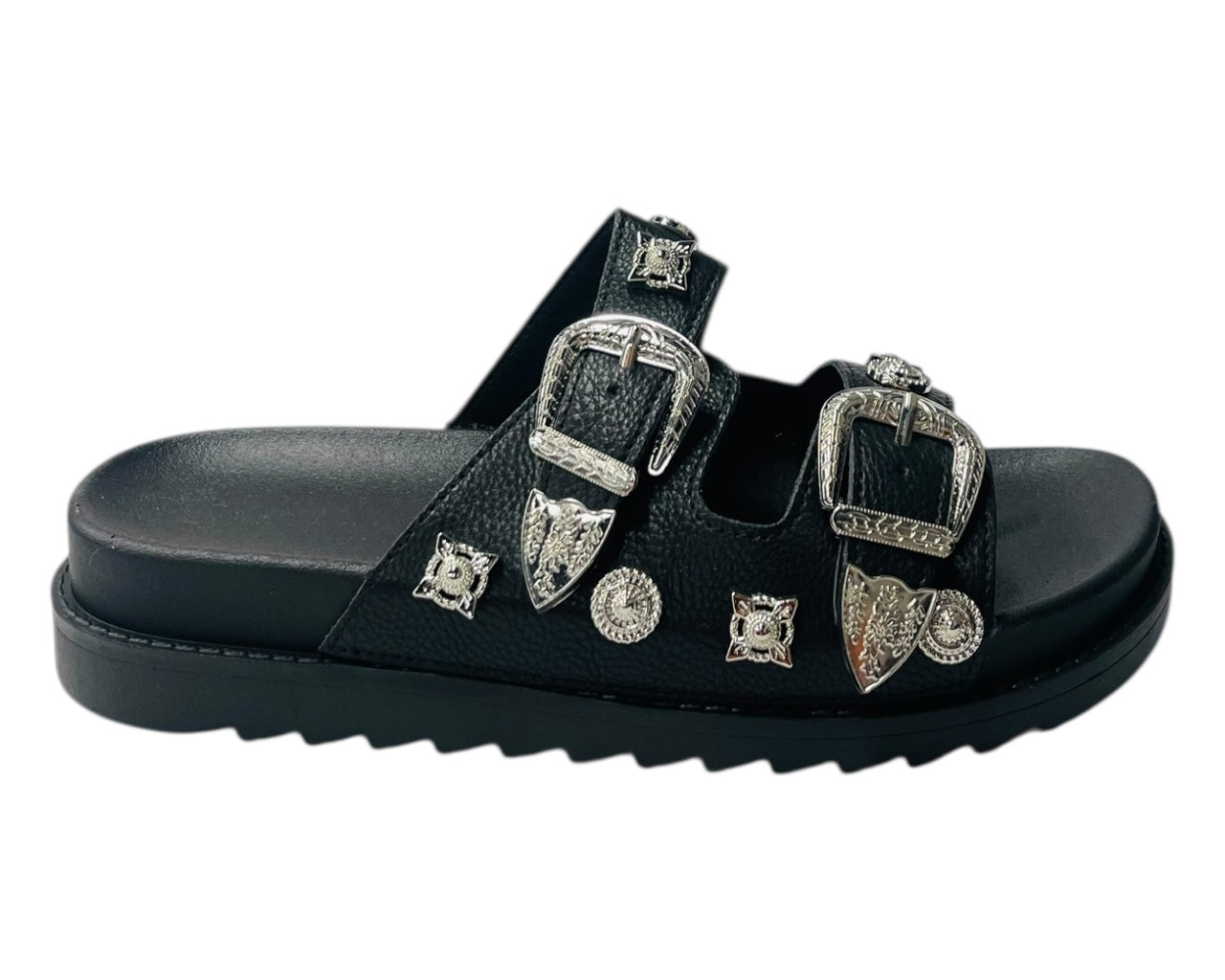 Double Strap Buckle Flat Sole Sandals