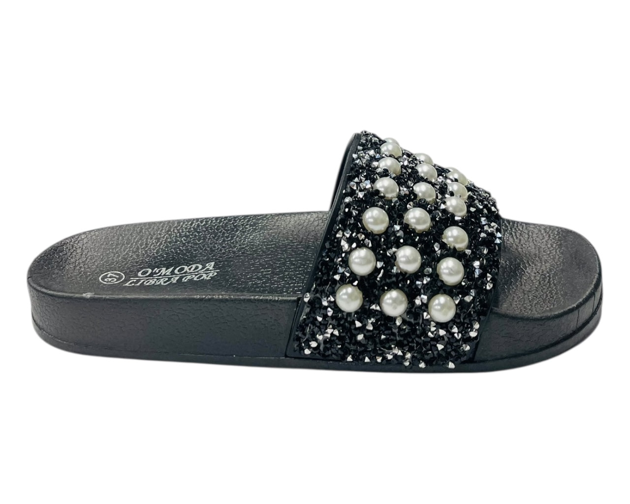 Rhinestone Embellished Flat Slide Sandals