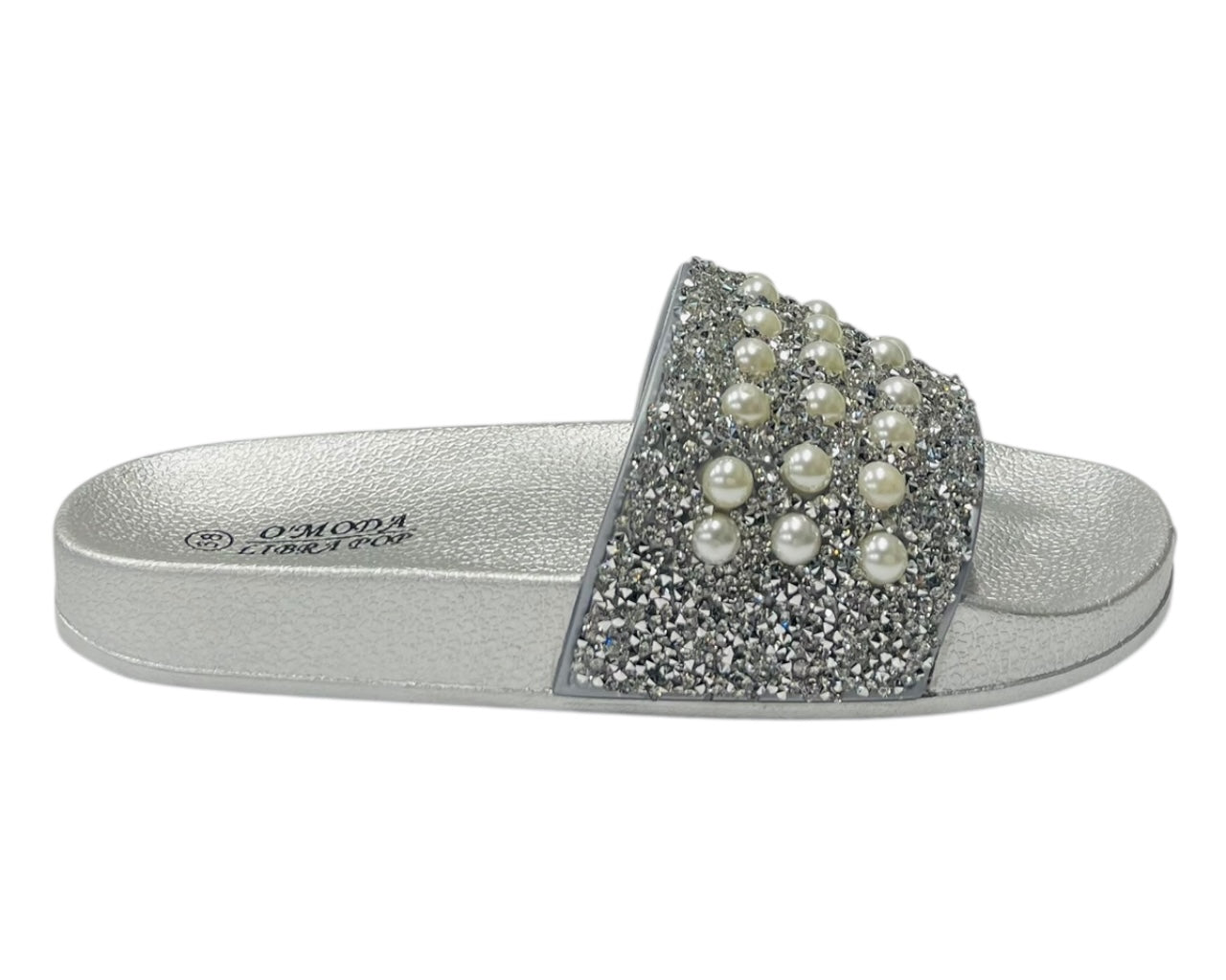 Rhinestone Embellished Flat Slide Sandals
