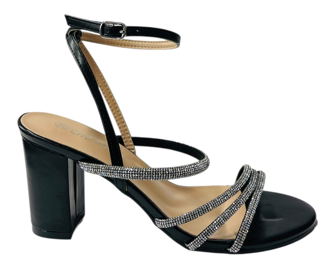 Block Heel Diamante Strappy Shoes