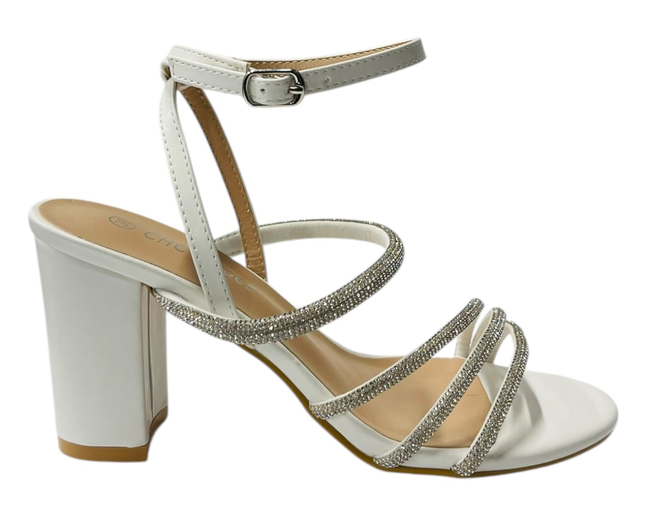 Block Heel Diamante Strappy Shoes