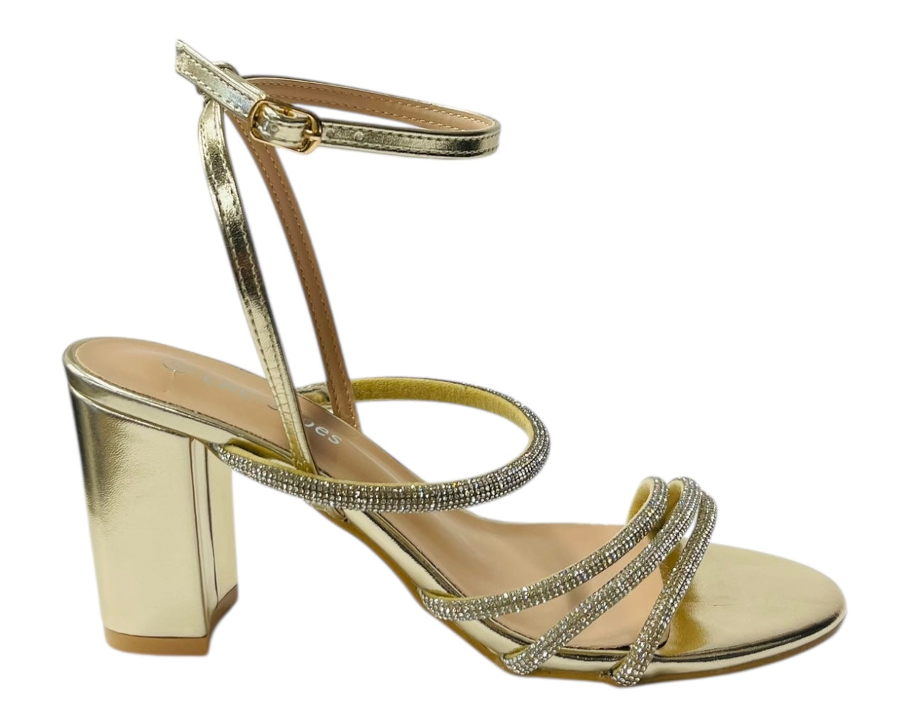 Block Heel Diamante Strappy Shoes