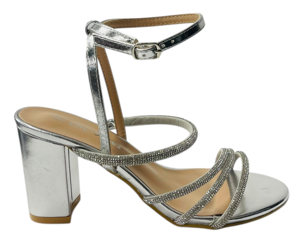 Block Heel Diamante Strappy Shoes