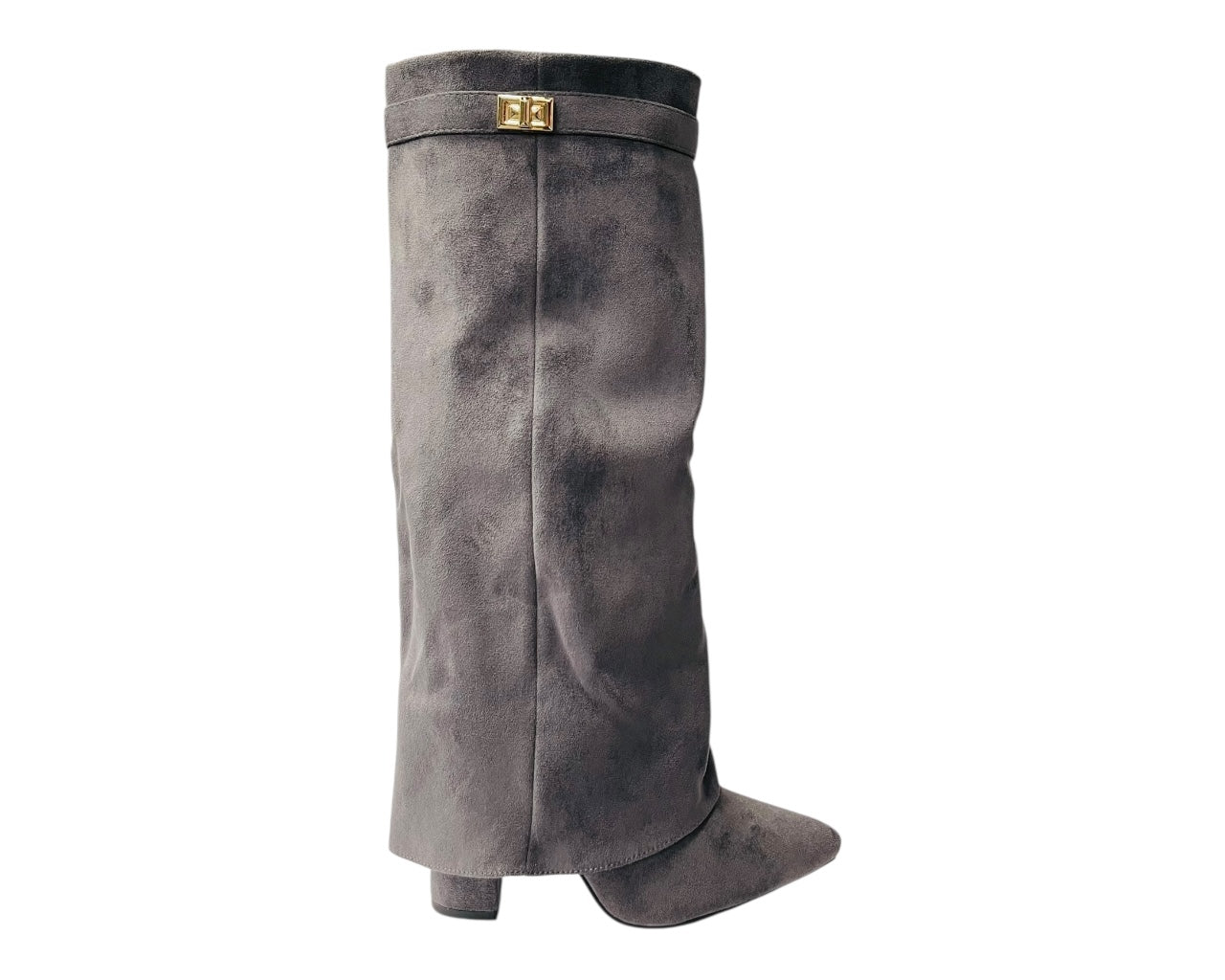 Faux Leather Knee High Fold Over Block Heel Boots