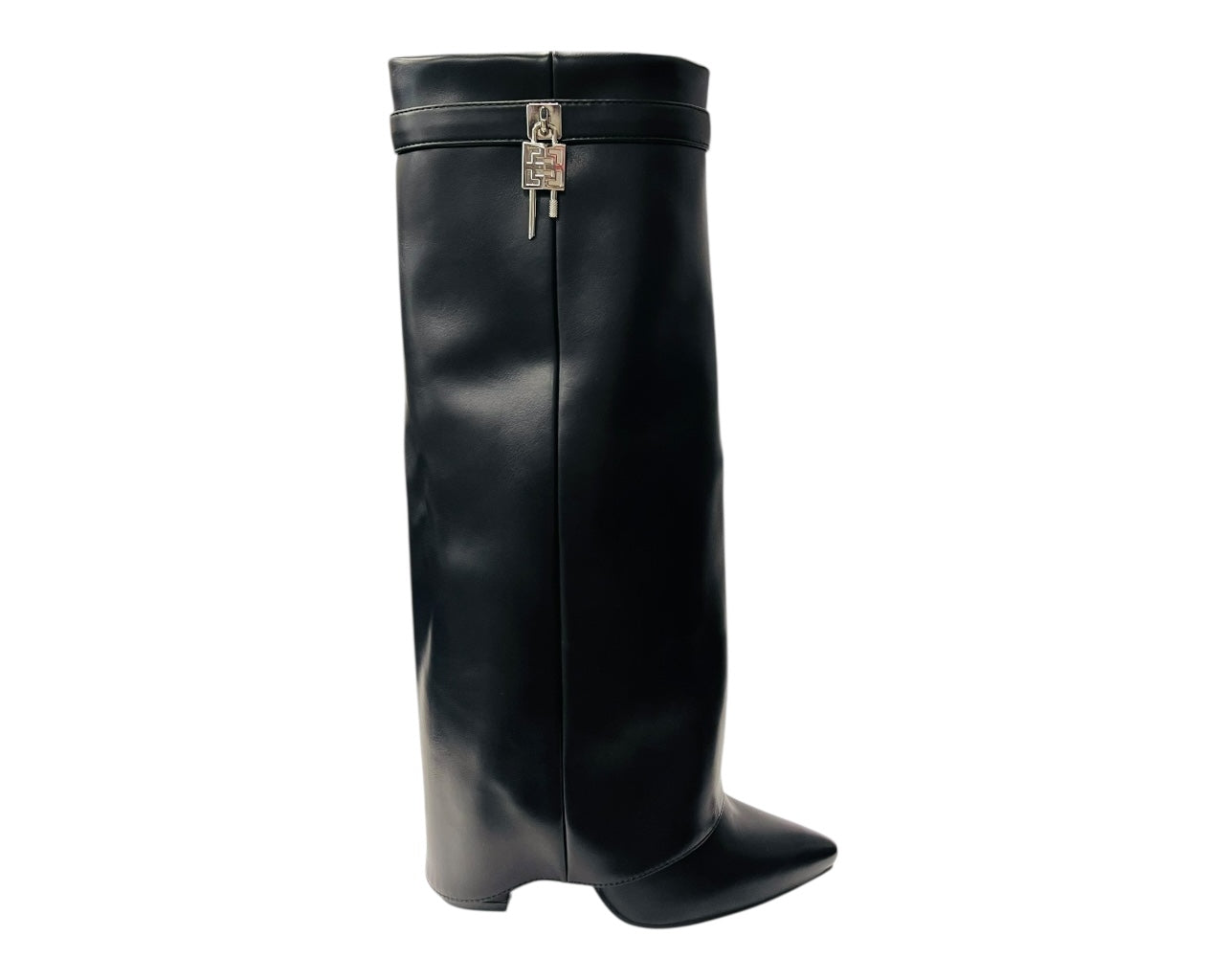 Padlock Details Knee High Fold Over Block Heel Boots