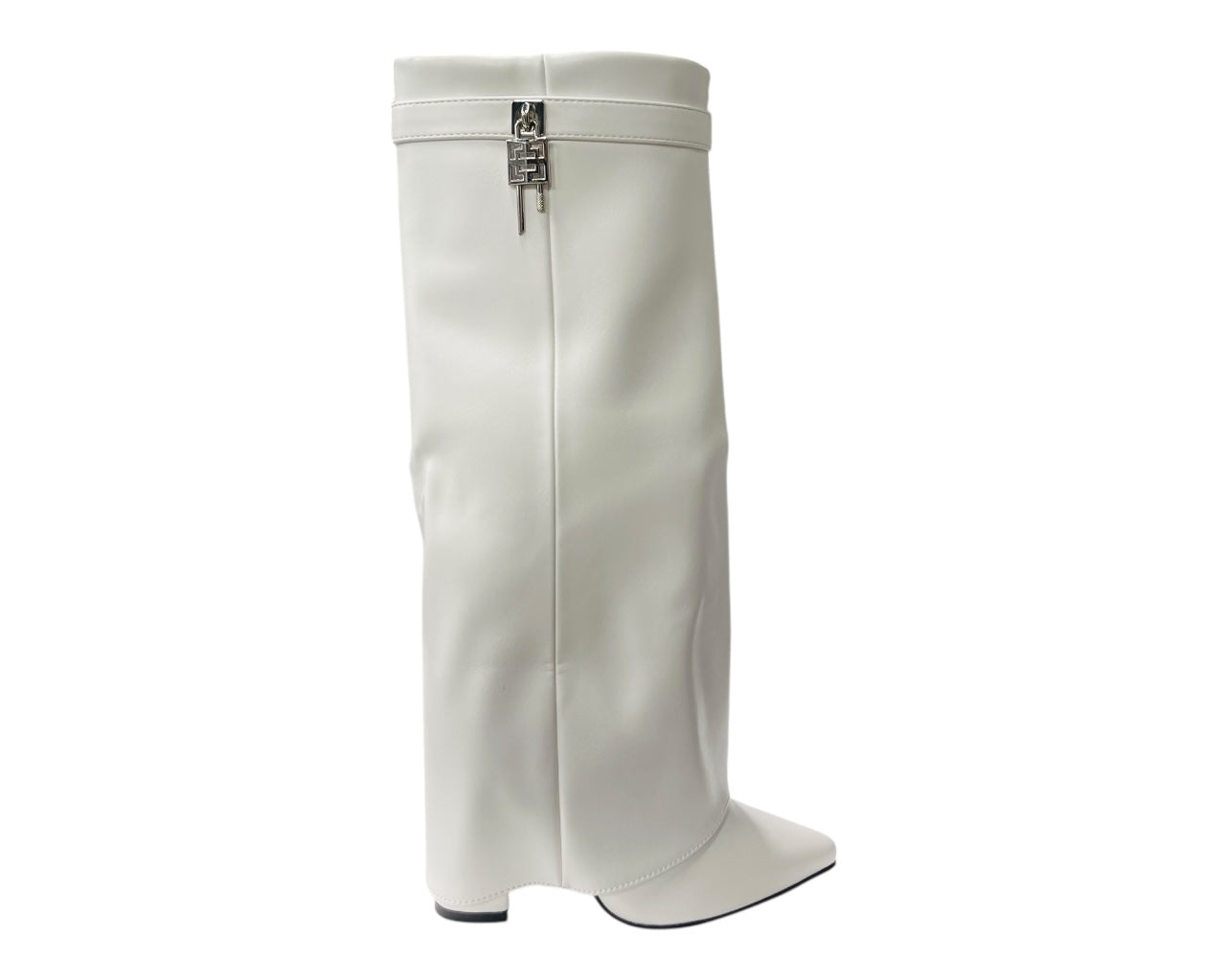 Padlock Details Knee High Fold Over Block Heel Boots
