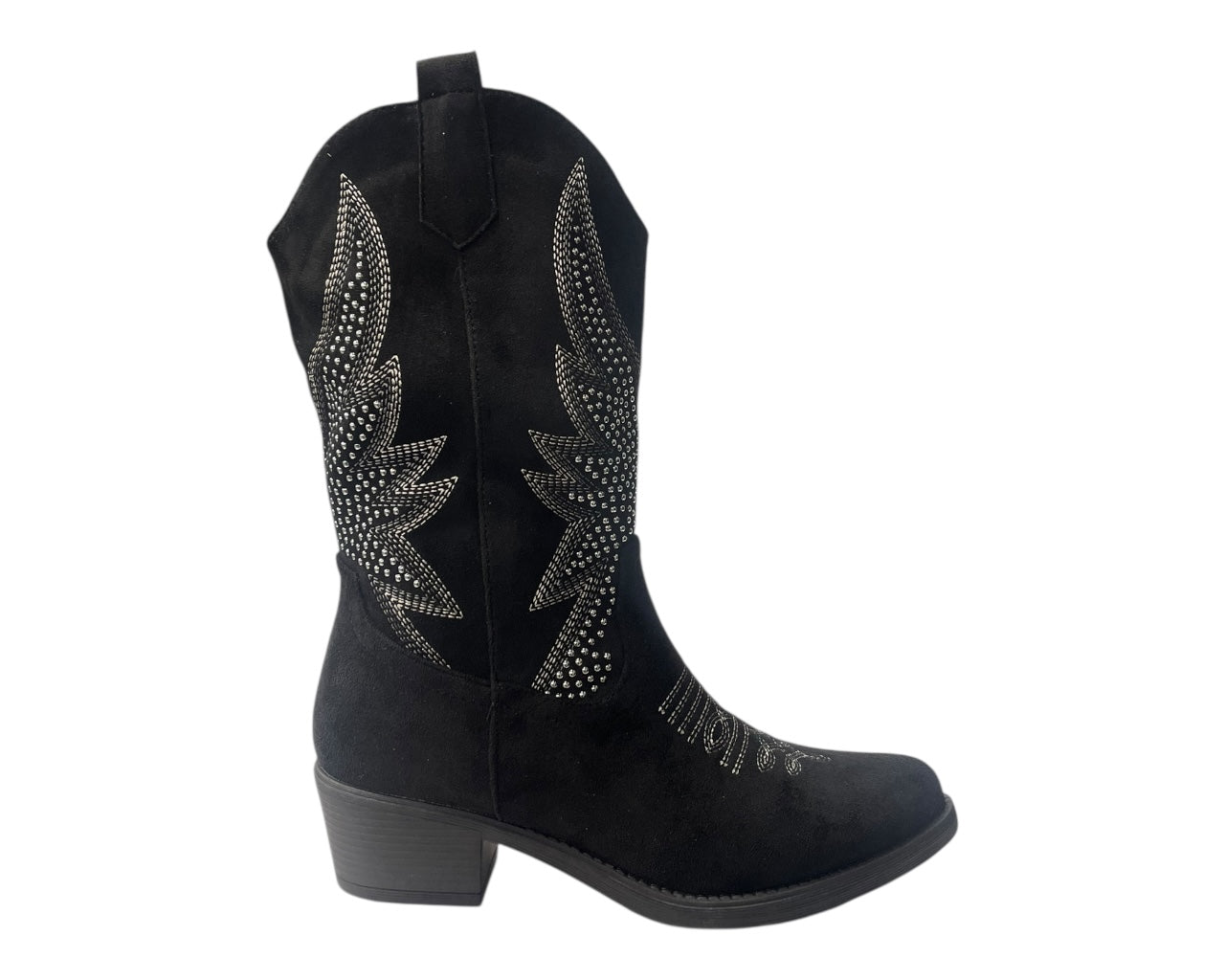 Faux Suede Embroidered Cowboy Ankle Boots