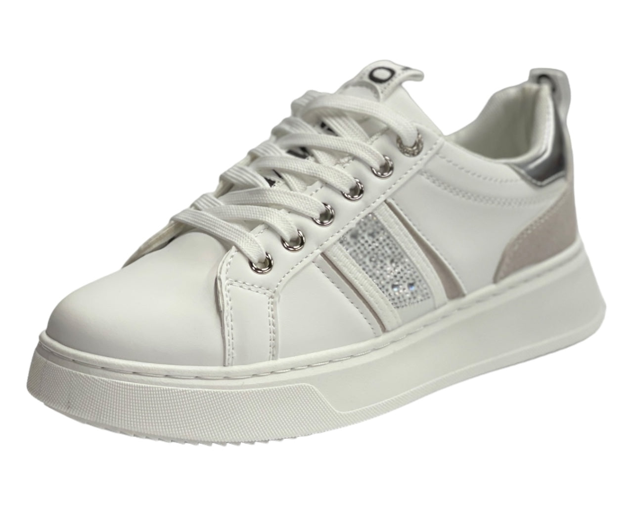 Faux Leather Rhinestone Lace Up Trainers