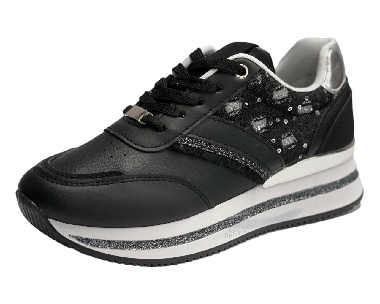 Faux Leather Chunky Sole Lace Up Trainers
