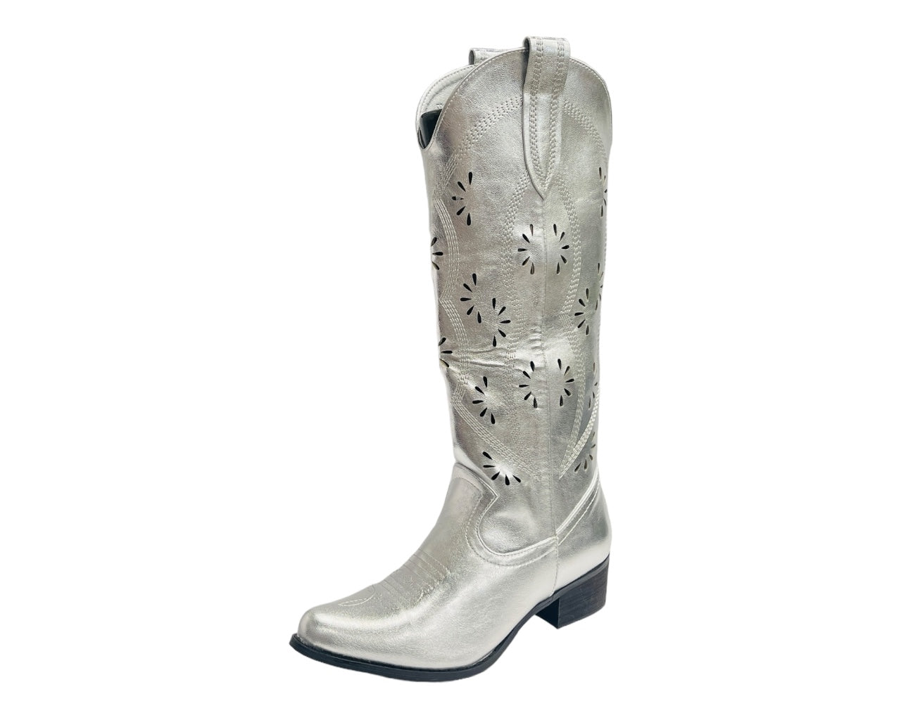 Embroidered Laser Cut Cowboy Calf Length Boots