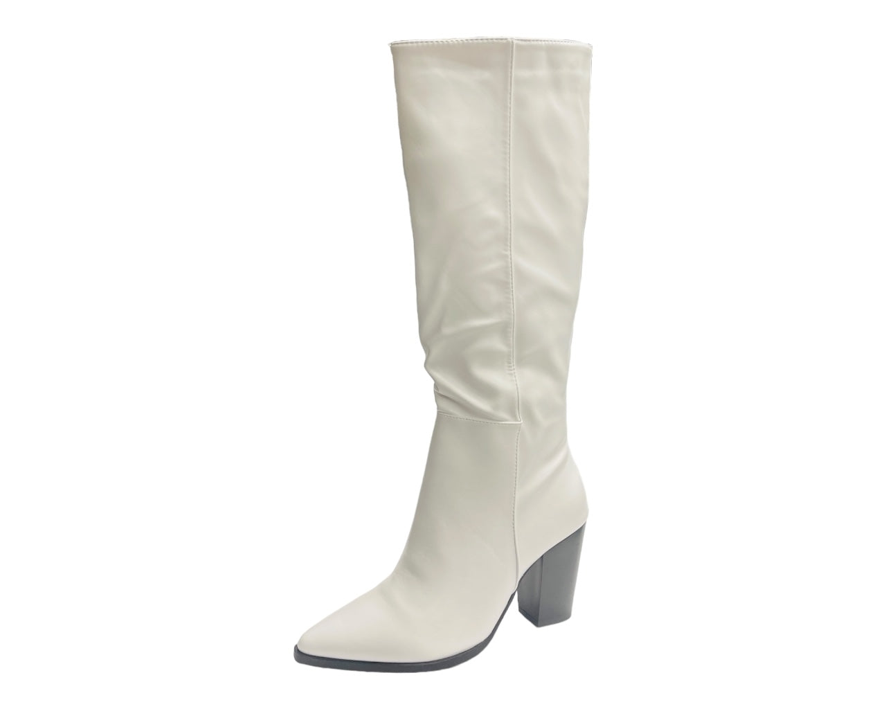 Block Heel Knee High Faux Leather Boots
