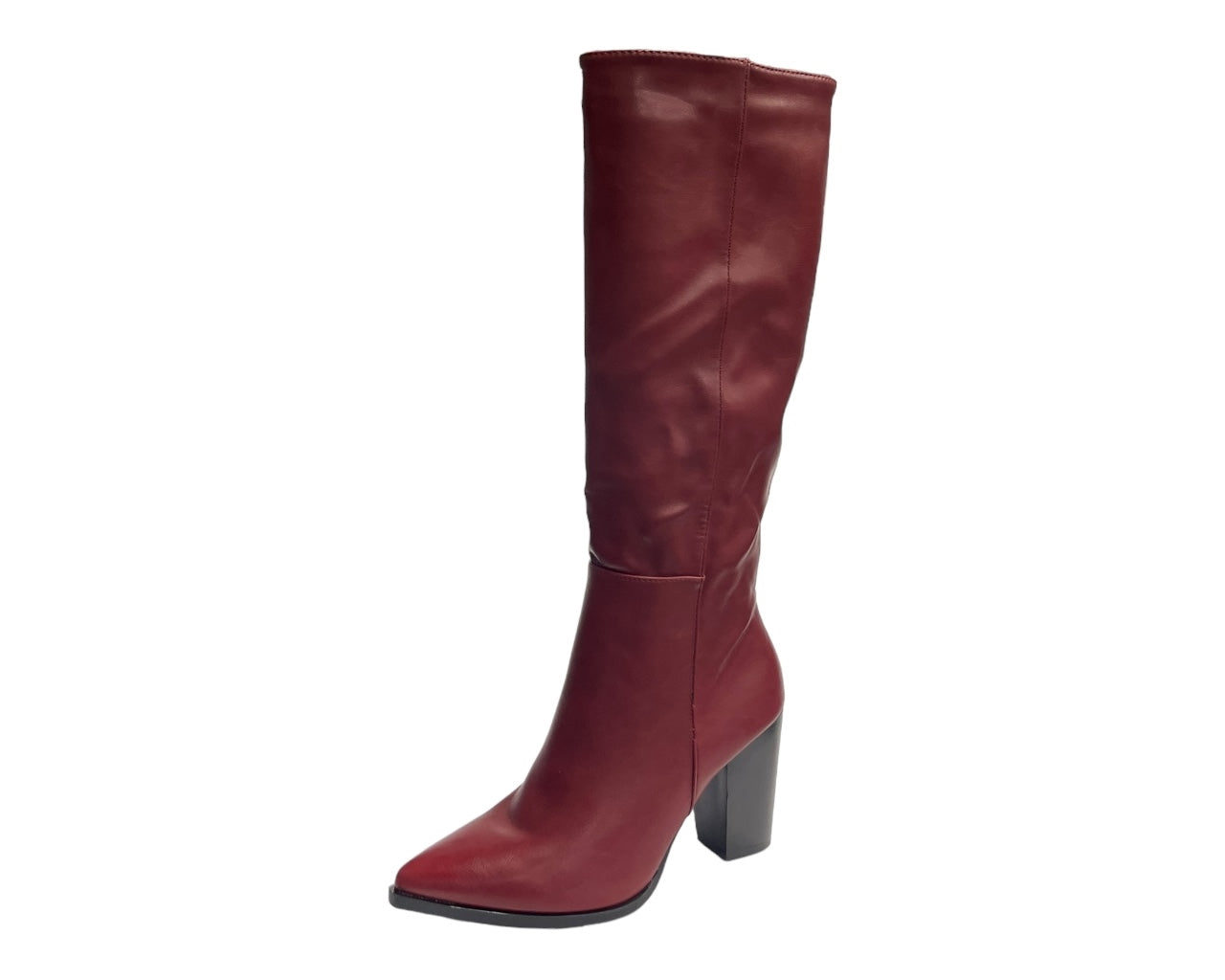 Block Heel Knee High Faux Leather Boots