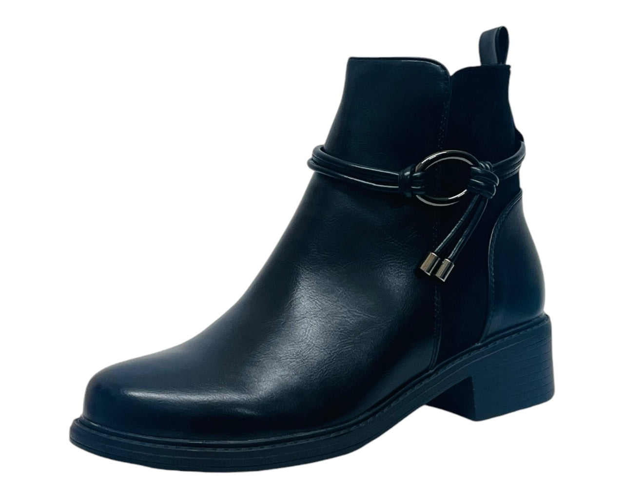 Faux Leather Zip Ankle Boots