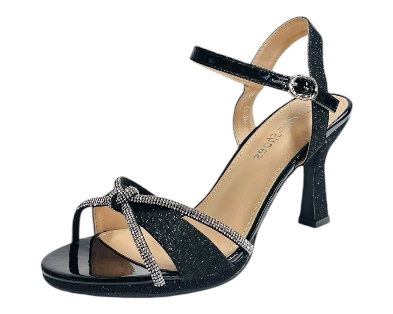 Rhinestone Glitter Ankle Strap Spool Heel Shoes