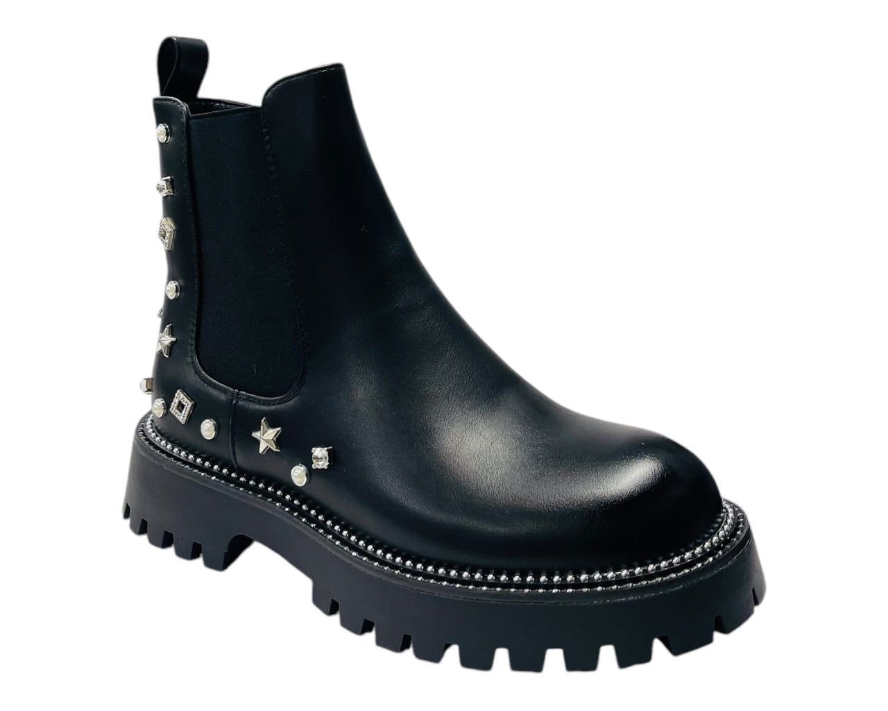 Rhinestone Studded Elastic Zip Ankle Boots