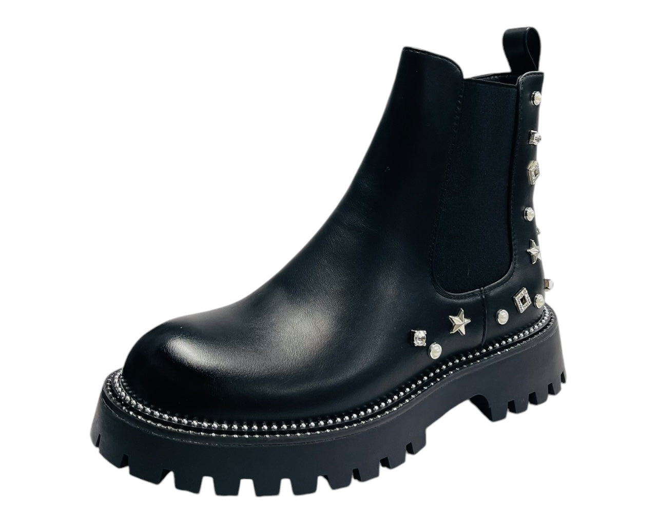 Rhinestone Studded Elastic Zip Ankle Boots