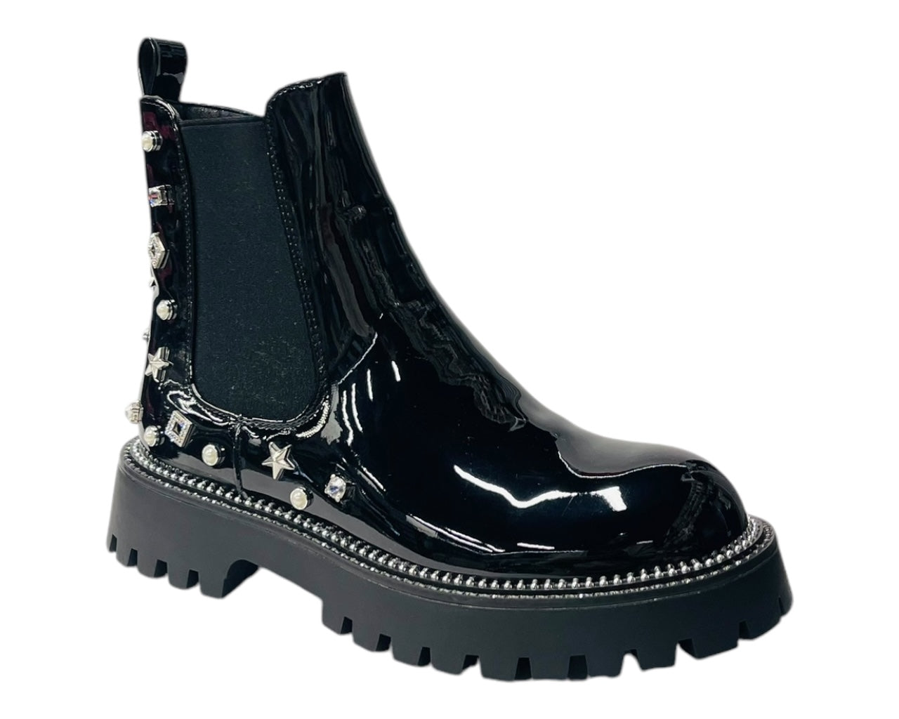 Rhinestone Studded Elastic Zip Ankle Boots