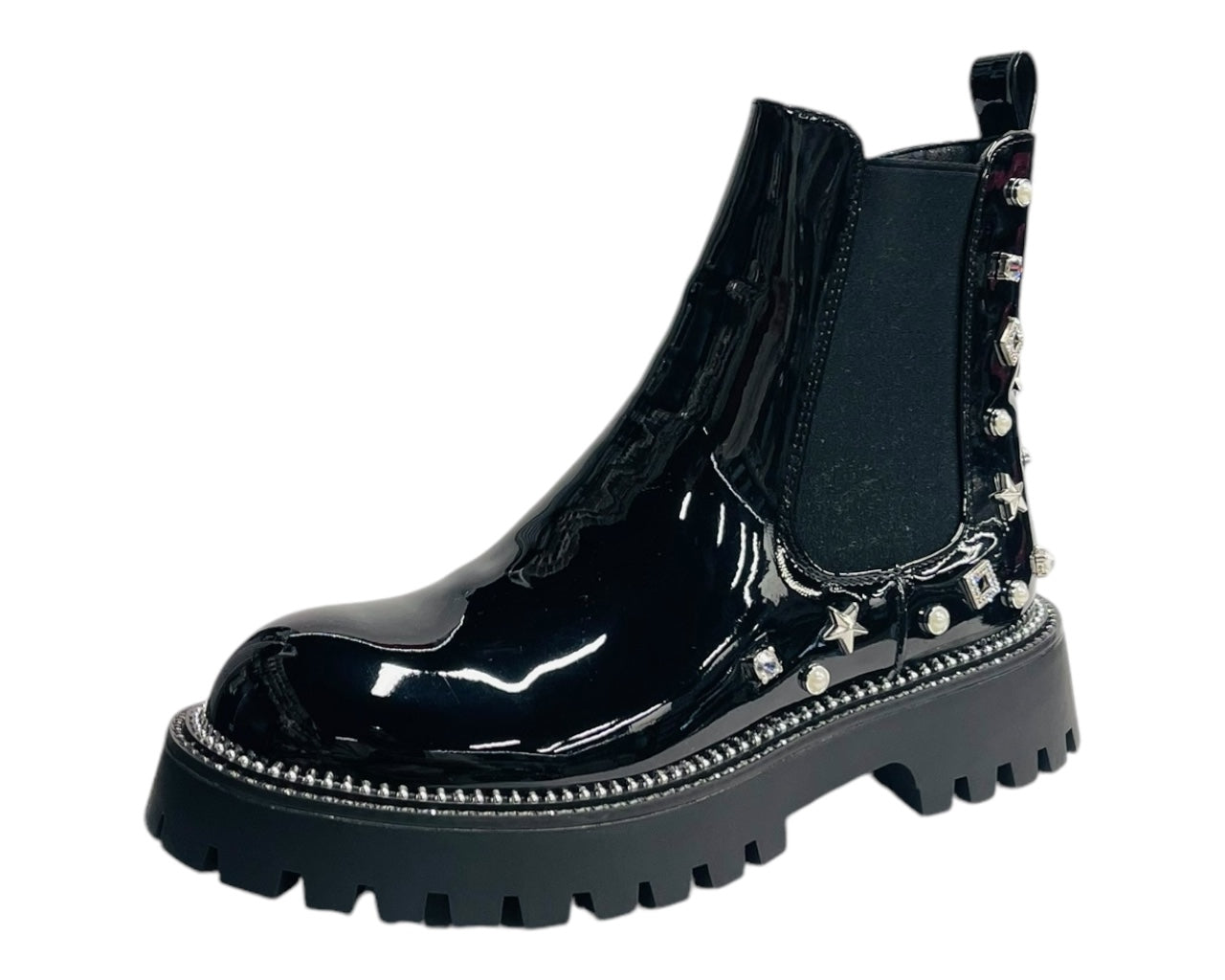 Rhinestone Studded Elastic Zip Ankle Boots