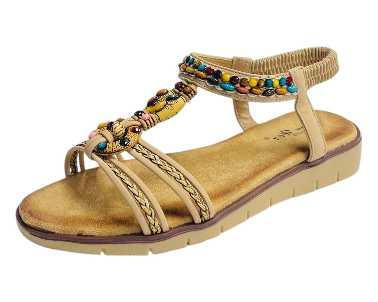 Elastic Ankle Strap Beaded Sandals