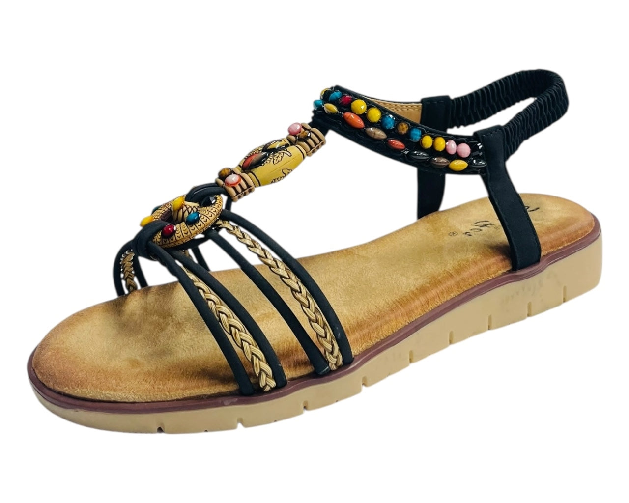 Elastic Ankle Strap Beaded Sandals