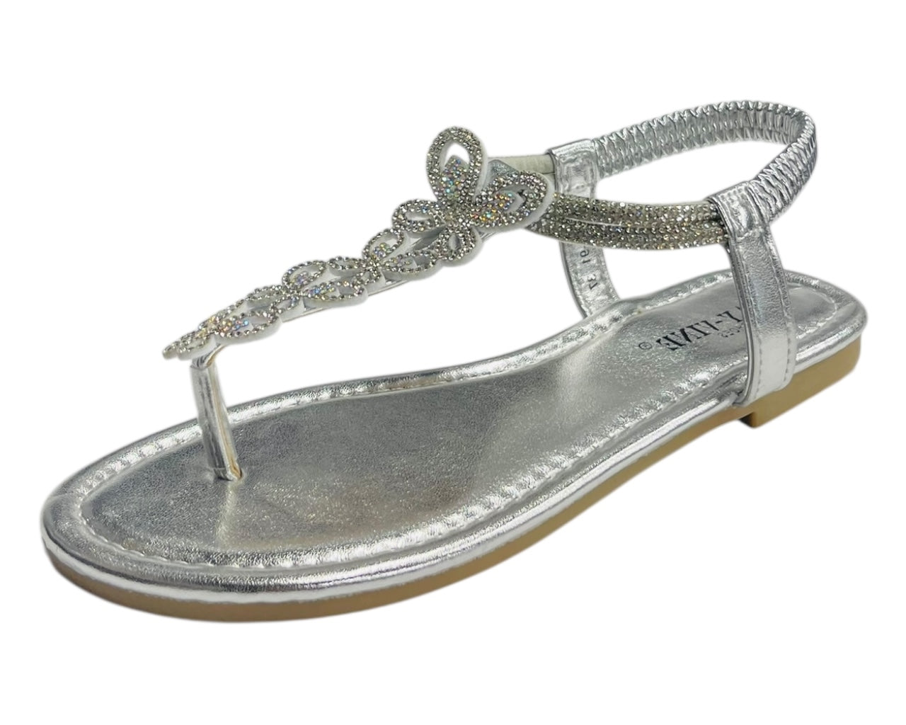 Rhinestone Elastic Ankle Strap Thong Sandals