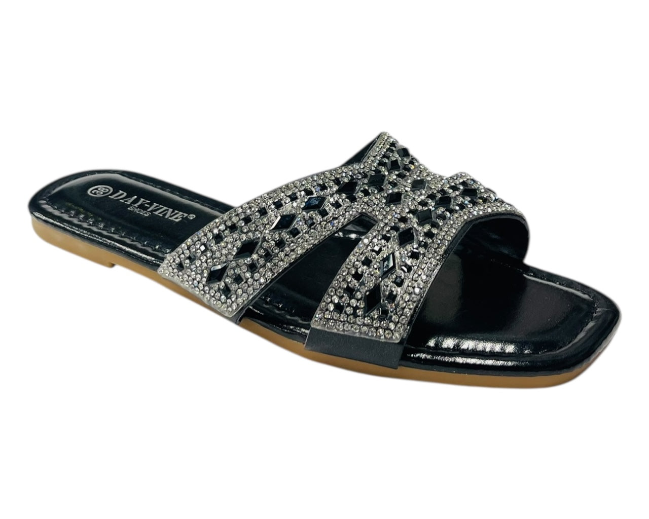 Rhinestone Embellished Flat Sole Sandals