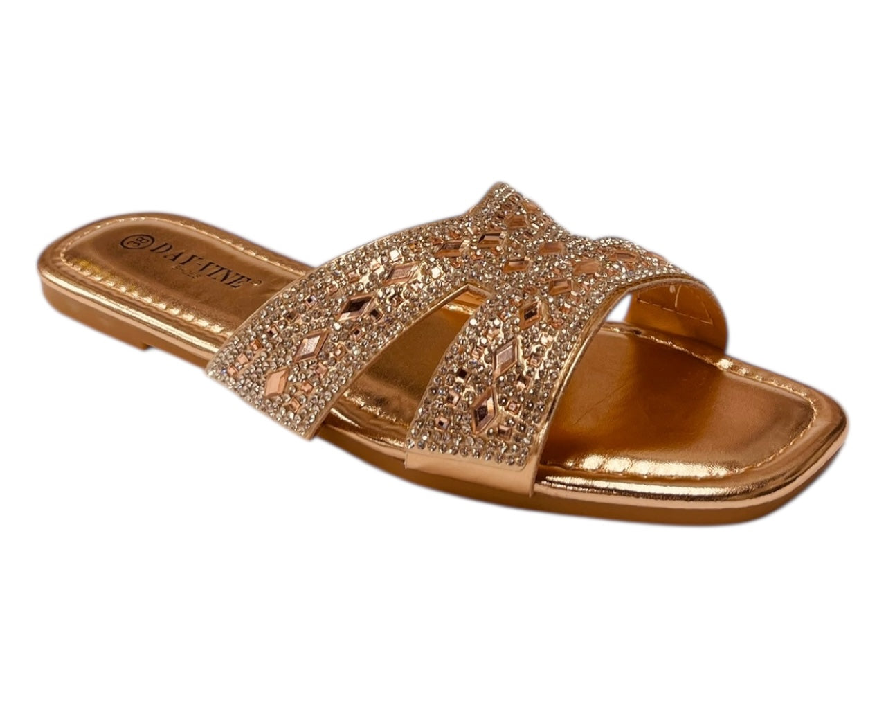 Rhinestone Embellished Flat Sole Sandals