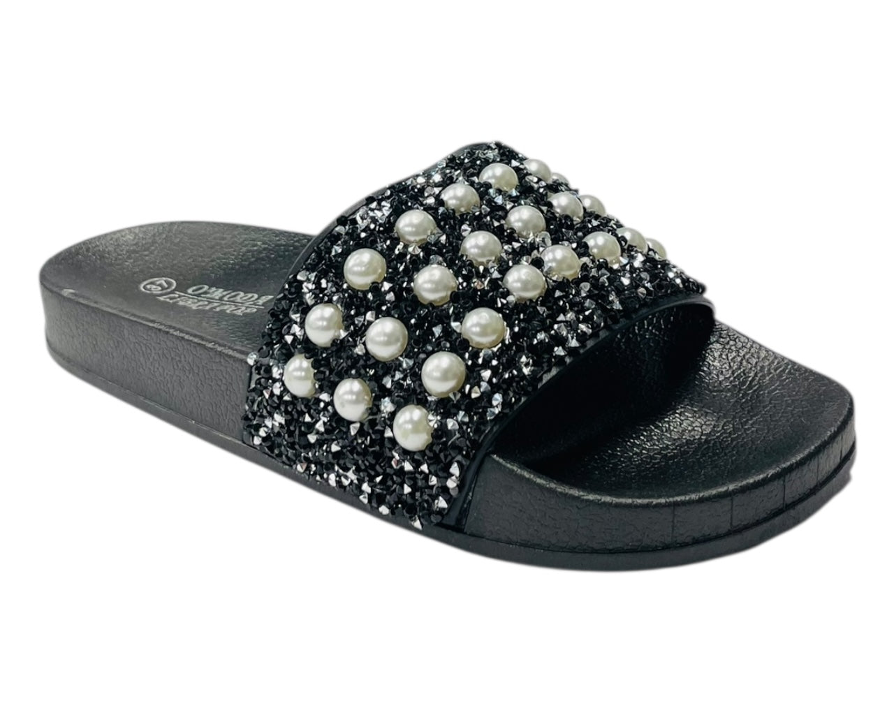 Rhinestone Embellished Flat Slide Sandals