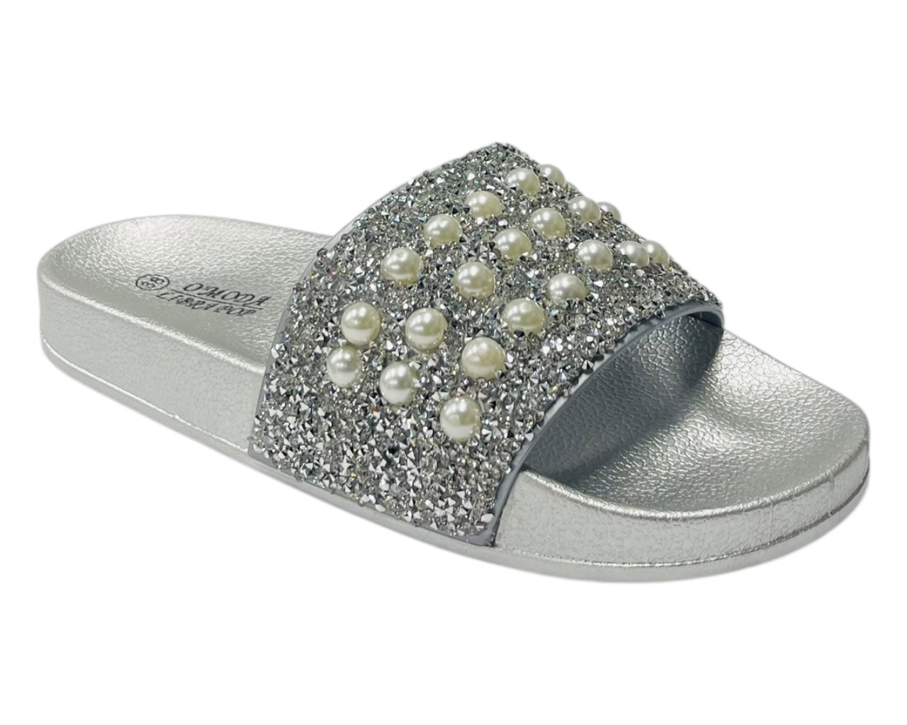 Rhinestone Embellished Flat Slide Sandals
